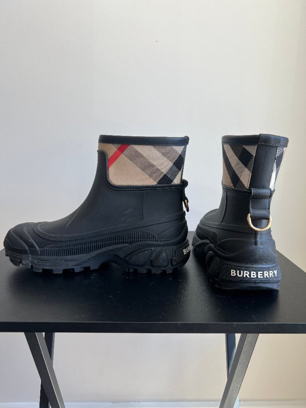 Burberry Check Ankle Rain Boots Black IT 39